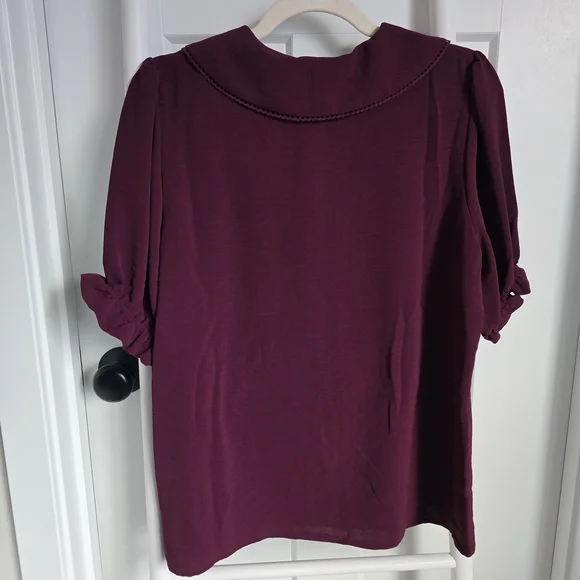 CeCe Women's Burgundy Top with Puff Sleeves - Picture 2 of 4
